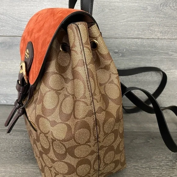 Coach Suede Kleo khaki multi backpack bagwomen signature - Picture 8 of 13